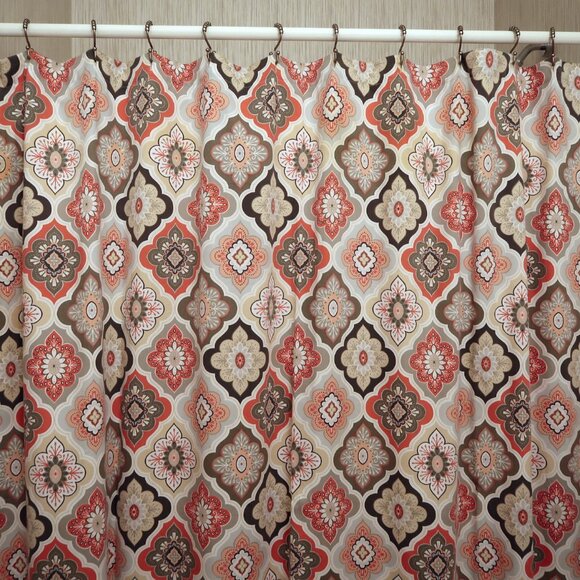 Peri Home Terra Cotta & Grey Fabric Shower Curtain 72" x 72" - Picture 2 of 6